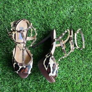 JORGE ALEX Leopard Print Gold Studded Calf Hair Heels size 38 EU/ US 7.5 women